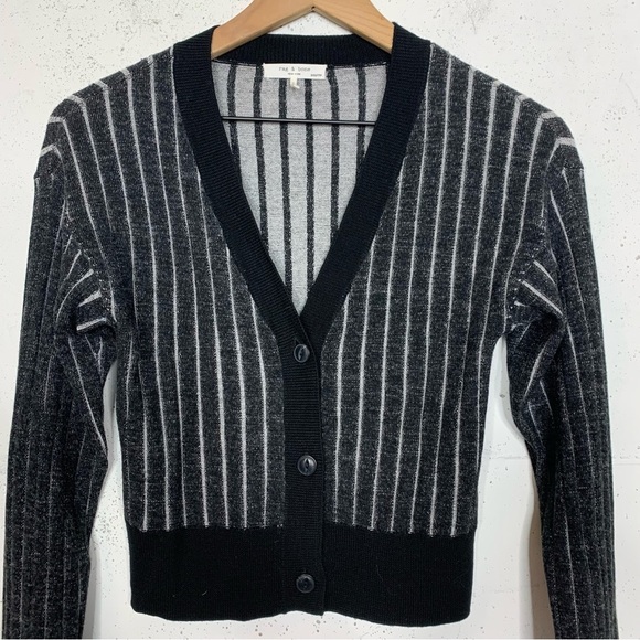 Rag & Bone Button Front Striped Black Fitted Cardigan Sweater - Picture 2 of 9